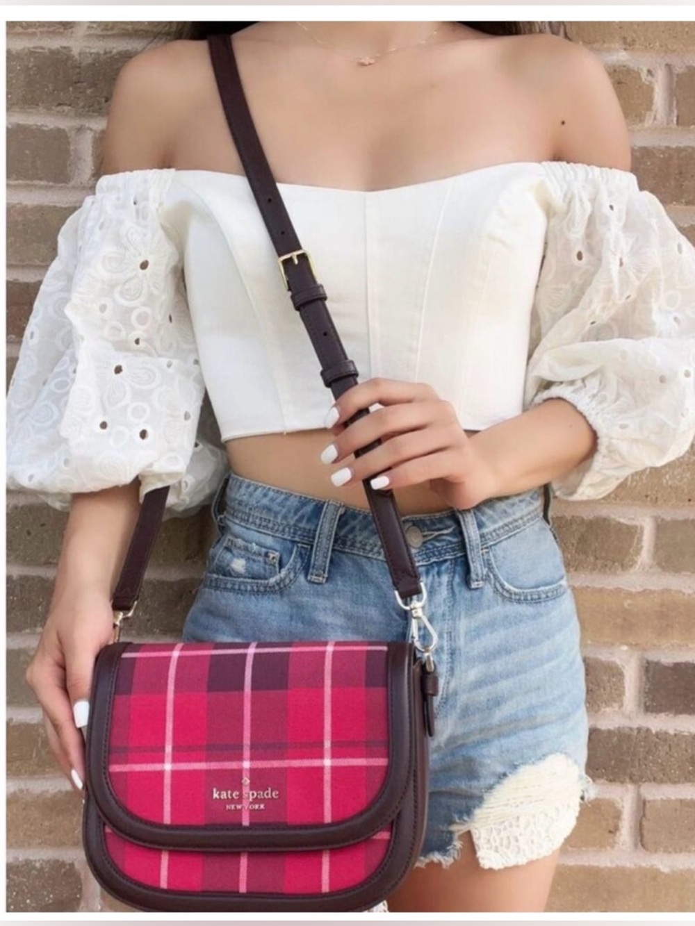 *NWT* kate spade - Blake Plaid Bright Rose Saddle/Crossbody Bag